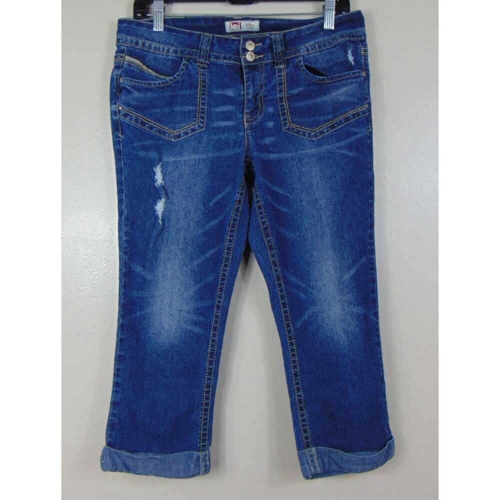 L.E.I. Ashley Low Rise Capri Jeans Womens Size 9 Y2K Blue Denim Stretch 90's
